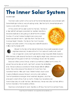 The Inner Planets Free Reading Comprehension Worksheet