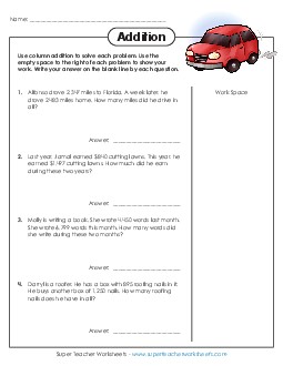 Word Problems: 4-Digit Addition Worksheet