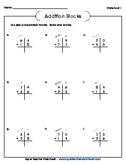 2-Digit Addition with Place Value Blocks Worksheet