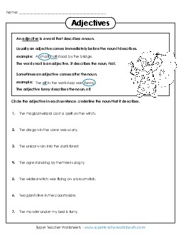 Adjectives That Come After Nouns Worksheet