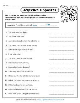 Adjective Opposites Adjectives Worksheet