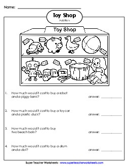 Adding Money - Toy Shop Addition Worksheet