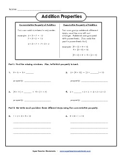 Associative & Commutative Properties Addition Worksheet