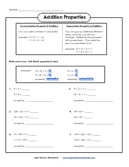 Properties of Addition Worksheet