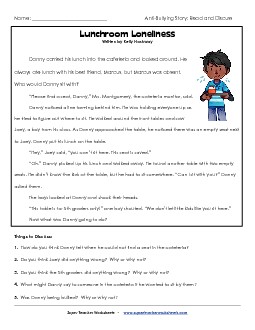 Lunchroom Loneliness Bullying Worksheet