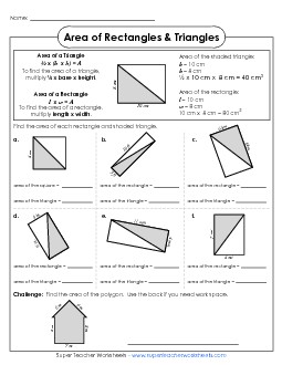 Area of Triangles & Rectangles (Basic) Geometry Worksheet