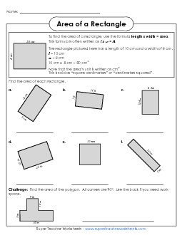 Area of a Rectangle (Intermediate) Geometry Worksheet