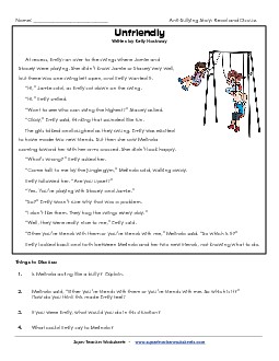 Unfriendly Bullying Worksheet