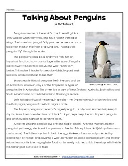 Penguins Free 5th Grade Reading Comprehension Worksheet