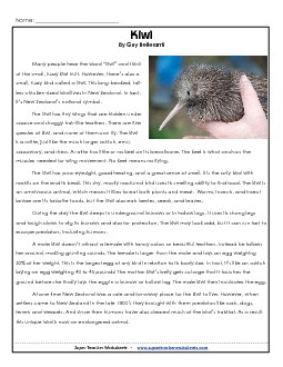 Kiwi Birds 5th Grade Reading Comprehension Worksheet