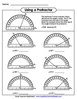 Using a Protractor 1 Geometry Worksheet