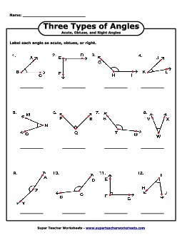 Types of Angles 1 Free Geometry Worksheet