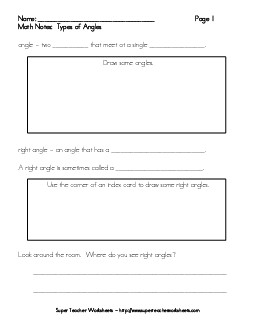 Notes - 3 Types of Angles Geometry Worksheet