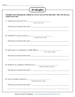 Analogies Worksheet Vocab Worksheet