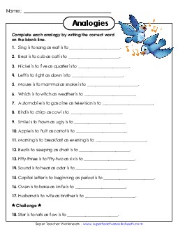 Analogies Vocab Worksheet