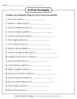 Animal Analogies Free Vocab Worksheet