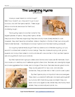 Hyenas 5th Grade Reading Comprehension Worksheet