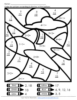 Addition Mystery Picture: Airplane Worksheet