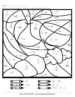 Addition Mystery Picture: Fruits & Veggies Worksheet