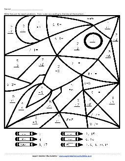 Addition Mystery Picture: Rocket Worksheet