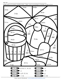 Addition Mystery Picture: Beach Worksheet