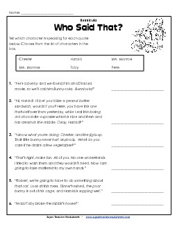 Who Said That? Books Worksheet