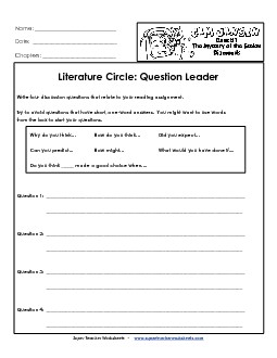 Lit. Circles: Question Leader Free Books Worksheet