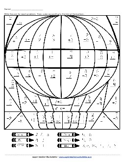 Addition Mystery Picture: Hot Air Balloon Worksheet