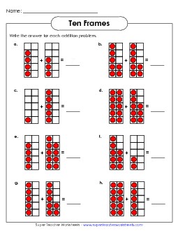 Addition - Ten-Frame Ten Frames Worksheet