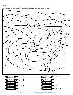 Addition Mystery Picture: Rooster Worksheet