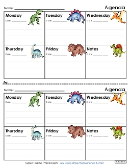 Dinosaur Homework Assignment Agenda (Half-Size) Teachingtools Worksheet