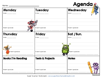 Robot Homework Agenda Teachingtools Worksheet