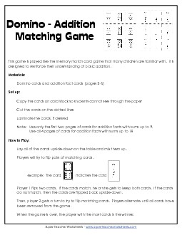 Domino - Addition Matching Game Worksheet