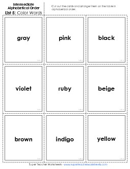 Intermediate: Card Sort 2 Alphabetical Order Worksheet