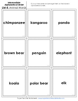 Intermediate: Card Sort 1 Alphabetical Order Worksheet