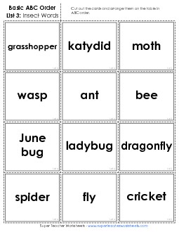 Basic: Card Sort 3 Alphabetical Order Worksheet