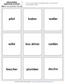 Intermediate: Card Sort 3 Alphabetical Order Worksheet