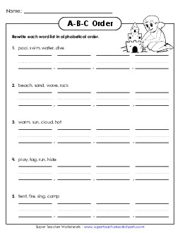 Summer ABC Order (Basic) Worksheet