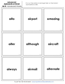 Advanced: Card Sort 2 Alphabetical Order Worksheet