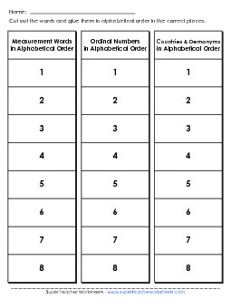 Advanced Cut-and-Glue Activity Alphabetical Order Worksheet