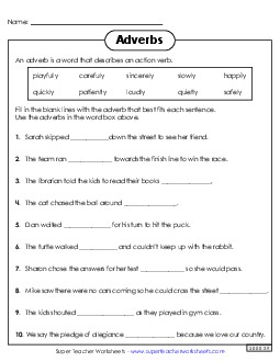 Adverb Sentences Adverbs Worksheet