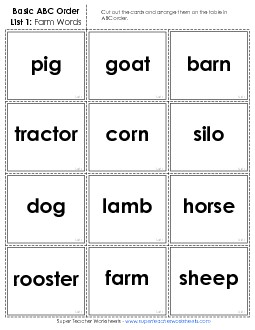 Basic: Card Sort 1 Alphabetical Order Worksheet