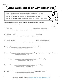 Adding More or Most Adjectives Worksheet