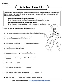 A and An - Two Special Adjectives (Articles) Worksheet