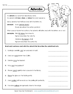 Adverbs That End with -ly, -er, and -est Worksheet