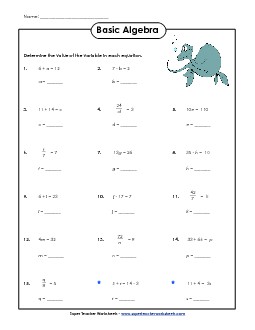 Finding the Values of Variables #2 Algebra Worksheet