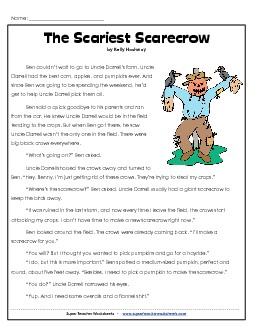 Scariest Scarecrow (Fiction) 3rd Grade Reading Comprehension Worksheet