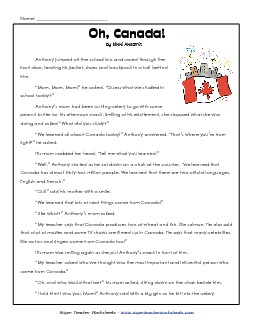 Oh, Canada! (Fiction) 3rd Grade Reading Comprehension Worksheet