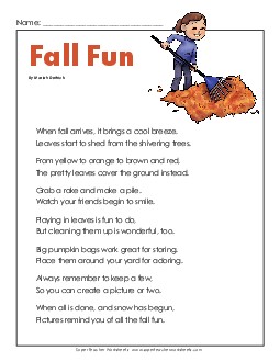 Fall Fun Free Reading Comprehension Worksheet