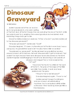 Dinosaur Graveyard (Fiction) 4th Grade Reading Comprehension Worksheet